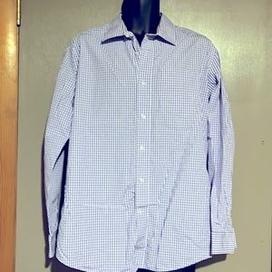Checkered purple and white button down